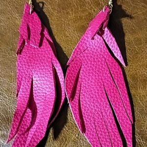 Pink Feather Leather Earrings